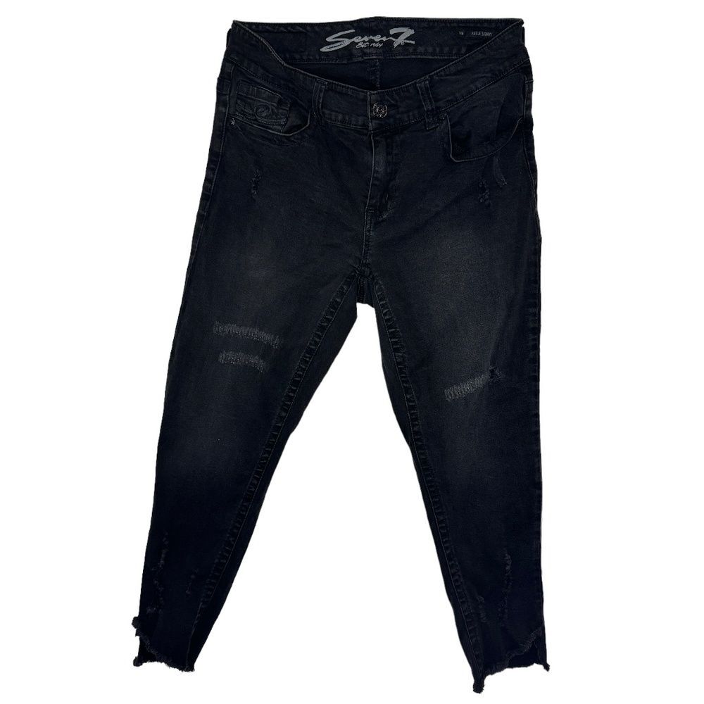 Seven 7 Washed Black Distressed Ankle Skinny Jeans, Size 14W